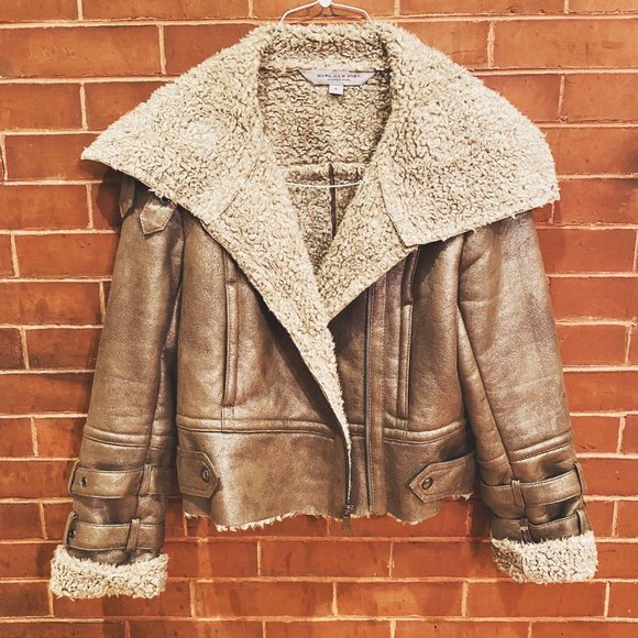 Andrew Marc Jackets & Blazers - Marc New York Faux Shearling Metallic Moto Jacket